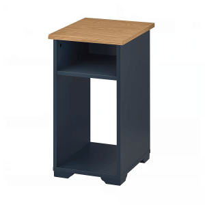 Compact Open Storage Side Table – Blue & Oak