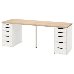 Lagkapten Wide Desk with Dual Alex Drawers – Oak/White