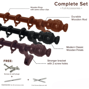 Cassedy Wooden Curtain Rod Double Complete Set